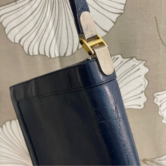 Lou Taylor Navy Clutch Wristlet with Swivel Interior Gold Mirror Italy Vintage - Picture 5 of 16
